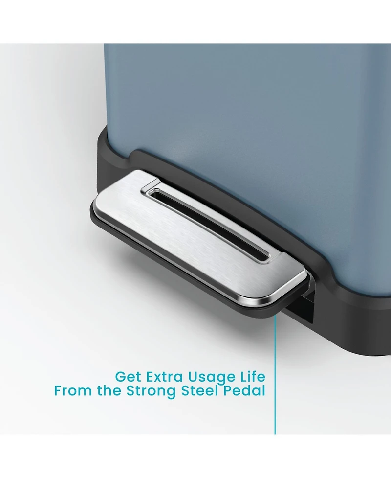 Home Zone Living 12 Gallon Slim Kitchen Trash Can with Soft Close Lid, Removable Liner, and Bag Tuck Band, Slate Blue