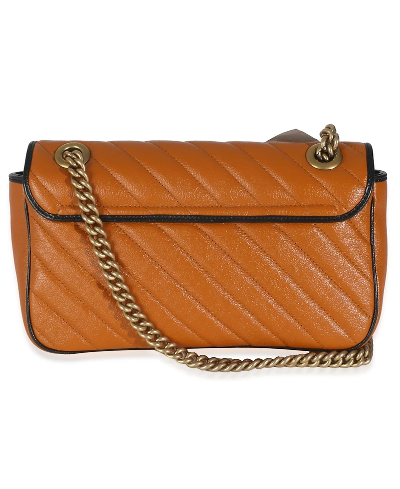 Pre-Owned Gucci Cognac Calfskin Matelasse Diagonal Small Torchon Gg Marmont Shoulder Bag