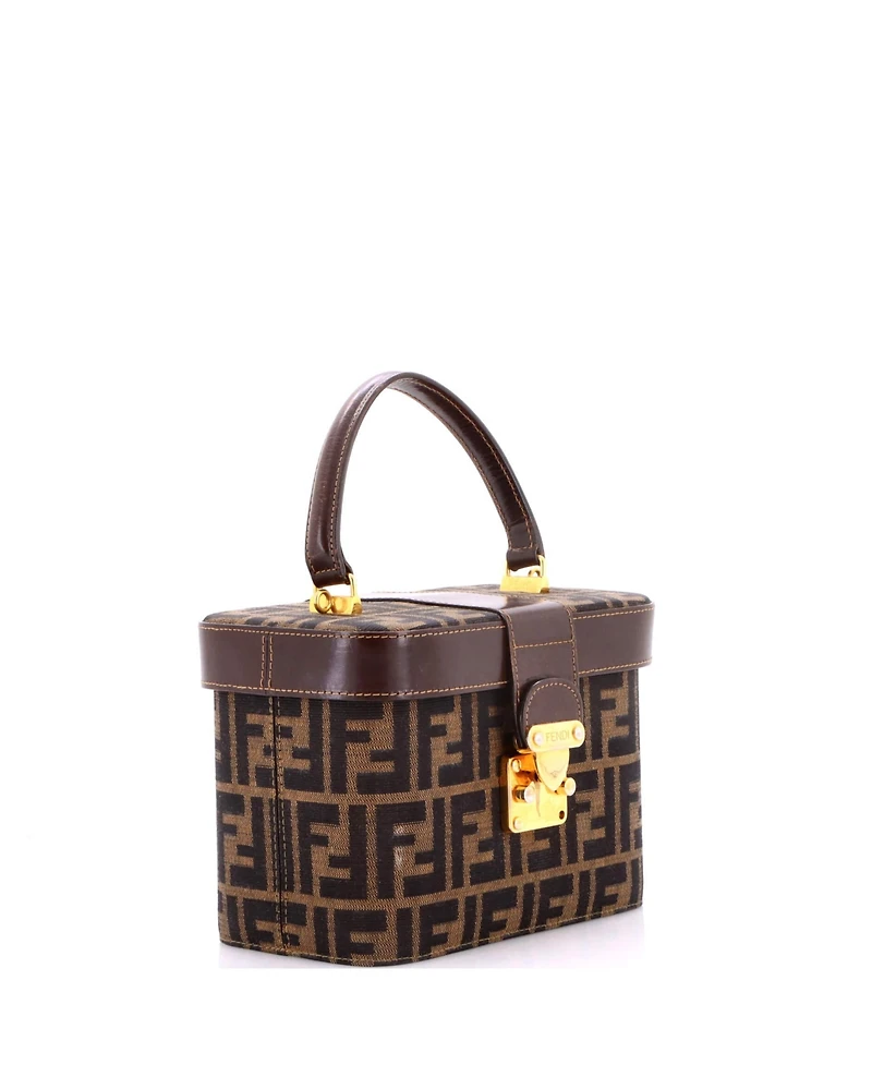 Pre-Owned Fendi Small Vintage Lock Top Handle Vanity Bag Zucca Canvas