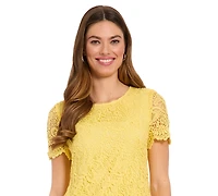 London Times Petite Short-Sleeve Jewel Neck Shift Dress