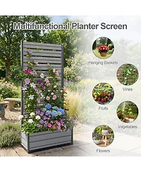Aoodor Patio Privacy Screen with Planter Box for Climbing Plants, Freestanding or Wall Mounted Flower Bed with Privacy Panels