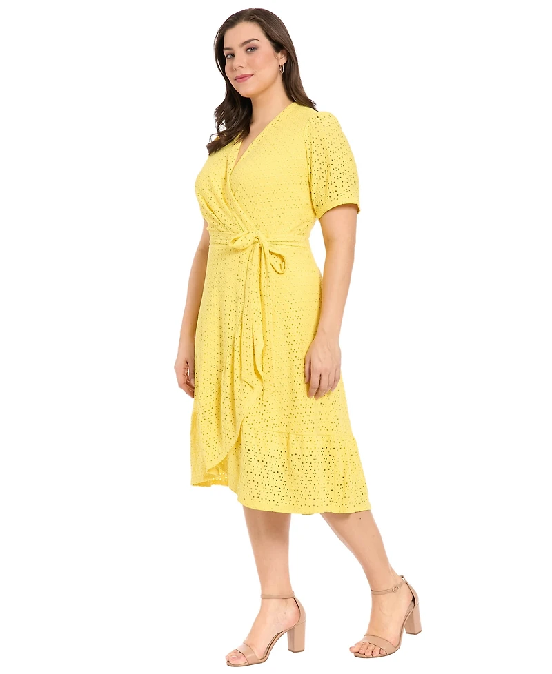 London Times Plus Eyelet Wrap Dress
