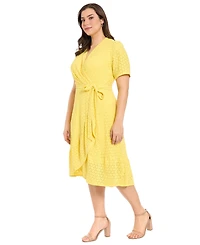 London Times Plus Eyelet Wrap Dress