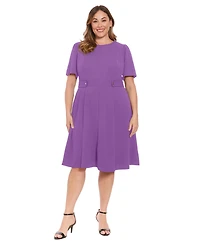 London Times Plus Fit & Flare Scuba Crepe Midi Dress