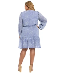 London Times Plus Tie Neck A-Line Dress