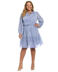 London Times Plus Tie Neck A-Line Dress