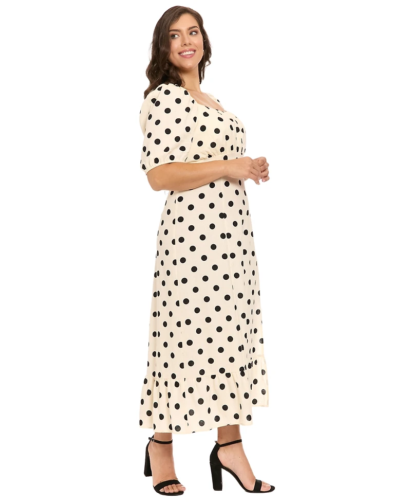 London Times Plus Short-Sleeve Square Neck Midi Dress