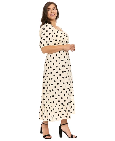 London Times Plus Short-Sleeve Square Neck Midi Dress