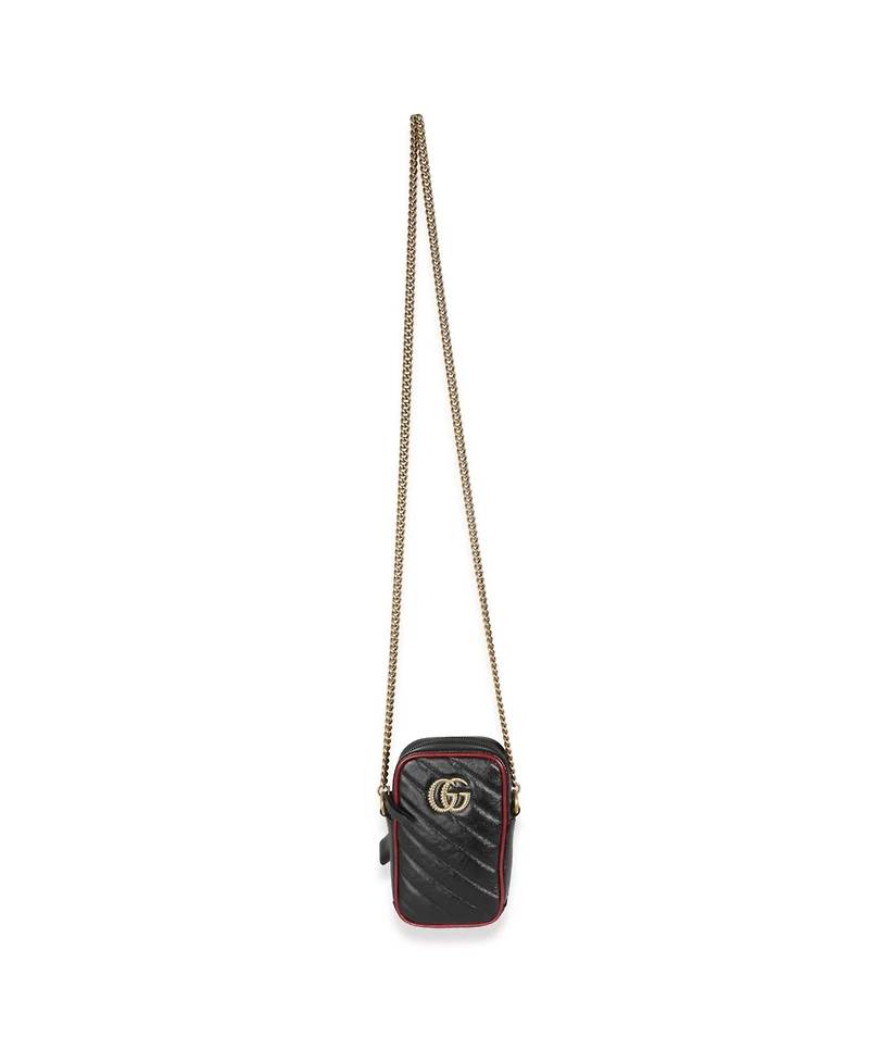 Pre-Owned Gucci Red Black Calfskin Matelasse Mini Gg Marmont Crossbody Bag
