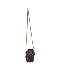 Pre-Owned Gucci Red Black Calfskin Matelasse Mini Gg Marmont Crossbody Bag