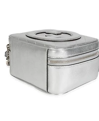 Pre-Owned Gucci Silver Metallic Sakai Be Green Calfskin Diagonal Stitched Blondie Top Hand