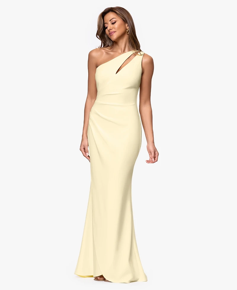 B&A By Betsy and Adam Petite One-Shoulder Sheath Gown