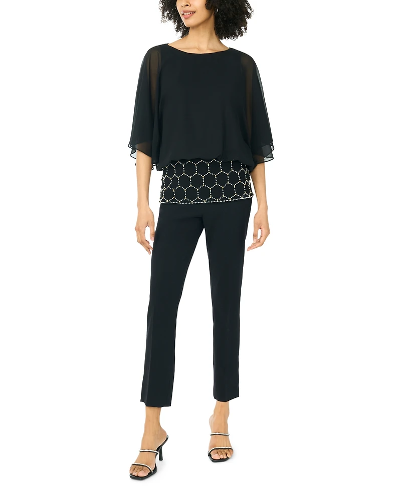 Msk Women's Embellished Popover Crewneck Blouse