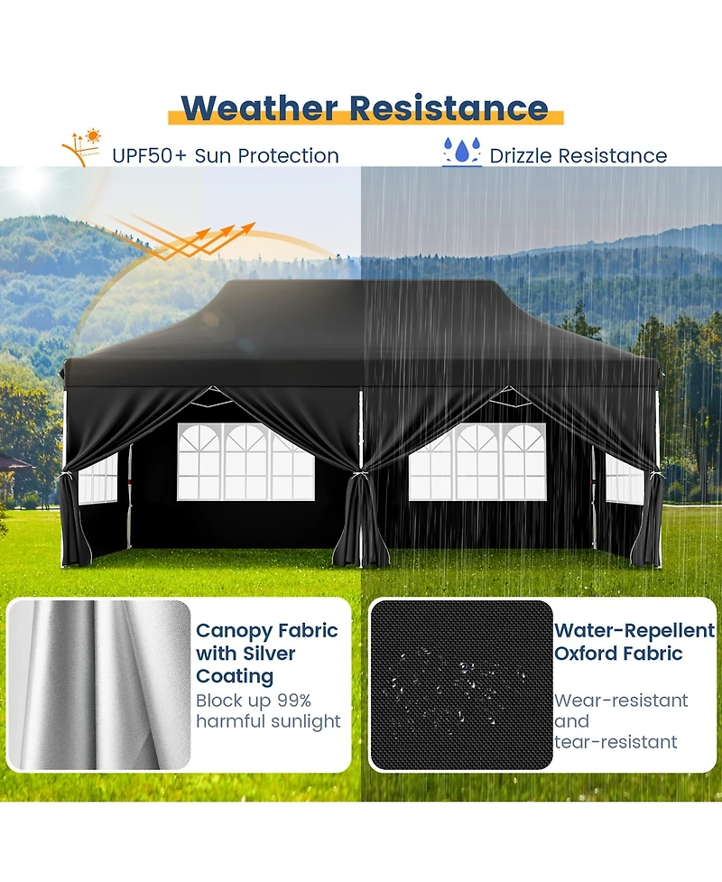 Gymax 10 x 20 Ft Canopy w/ 6 Detachable Sidewalls Carrying Bag UPF50+ Sun Protection