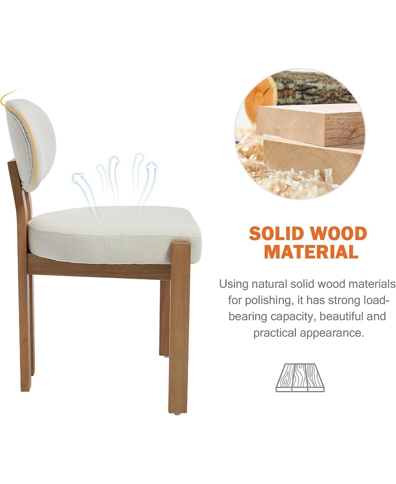 Rainsken Wooden Dining Chairs Set of 2, Modern Fabric Upholstered Kitchen Chairs with Curved Backrest, Solid Wood Legs for Dining Room