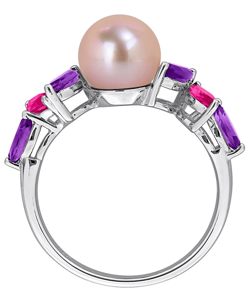 Macy's Cultured Freshwater Pearl, Pink Amethyst (5/8 ct. t.w.) & Topaz (3/8 Ring Sterling Silver