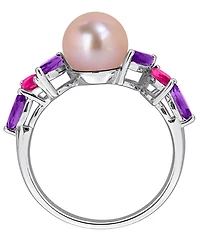 Macy's Cultured Freshwater Pearl, Pink Amethyst (5/8 ct. t.w.) & Topaz (3/8 Ring Sterling Silver