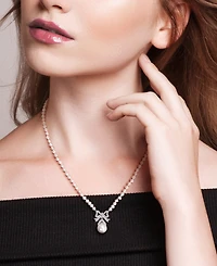 Macy's Cultured Freshwater Pearl & White Topaz (3/4 ct. t.w.) Necklace in Sterling Silver