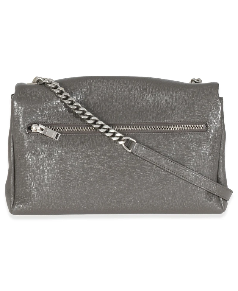 Pre-Owned Saint Laurent Grey Grained Calfskin Medium West Hollywood Monogram Fold Over Bag