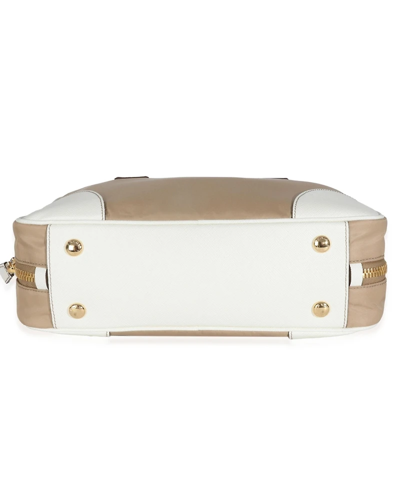 Pre-Owned Prada Beige White Re-Nylon Saffiano Medium Re-Edition 1978