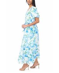 Msk Women's Faux Wrap V-Neck Tie-Waist Tiered Maxi Dress