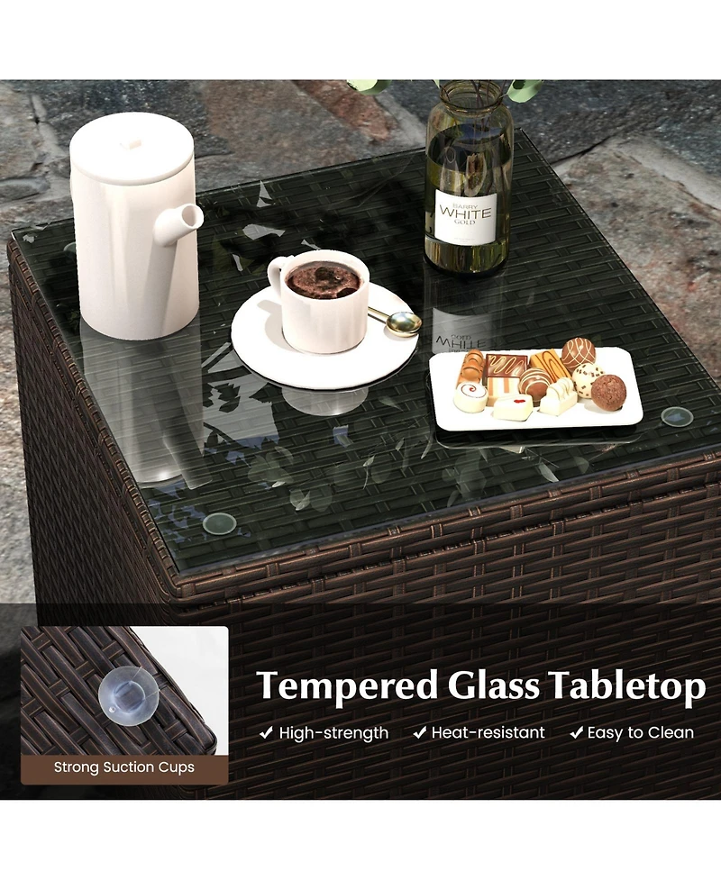 Gymax 3 Pcs Outdoor Conversation Set w/ Cushioned Seat and Tempered Glass Tabletop