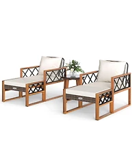 Gymax 5 Pcs Pe Rattan Conversation Set w/Acacia Wood Table Chairs w/Ottomans Outdoor