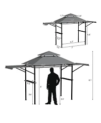 Gymax 13.5' x 4' Patio Bbq Grill Gazebo Side Awnings Shelves 2-Tier Canopy Outdoor