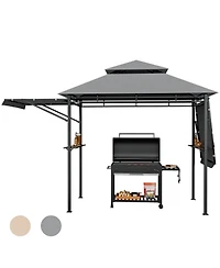 Gymax 13.5' x 4' Patio Bbq Grill Gazebo Side Awnings Shelves 2-Tier Canopy Outdoor