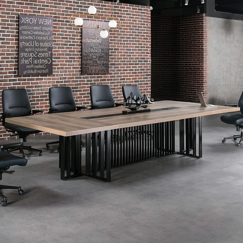 logicfox Large Conference Table with 2" Thick Top and Metal Grid Base Outlets