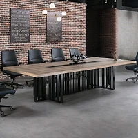 logicfox Large Conference Table with 2" Thick Top and Metal Grid Base Outlets
