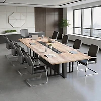 logicfox Large Conference Table with 2" Thick Top and Metal Grid Base Outlets