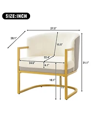 Rainsken Accent Chair, Upholstered Faux Rabbit Fur Armchair with Gold Metal Frame and Curved Backrest for Living Room, Bedroom