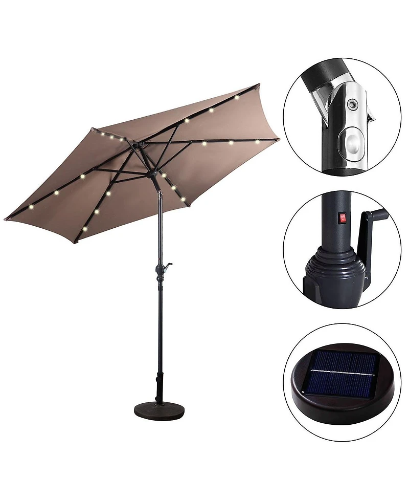 Sugift 9FT Patio Solar Umbrella Led Patio Market Steel Tilt With Crank Outdoor New-Tan