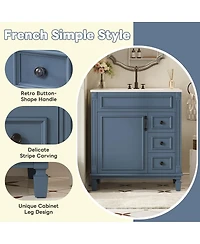 Sillysis 30 Inch Freestanding Bathroom Vanity with Ceramic Sink, French Modern Cabinet, Soft Close Drawers for Small Spaces