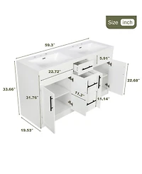 Sillysis 59.3" Double Sink Bathroom Vanity with Smc Integrated Basin, Soft Close Drawers & Adjustable Shelf for Large Bathrooms