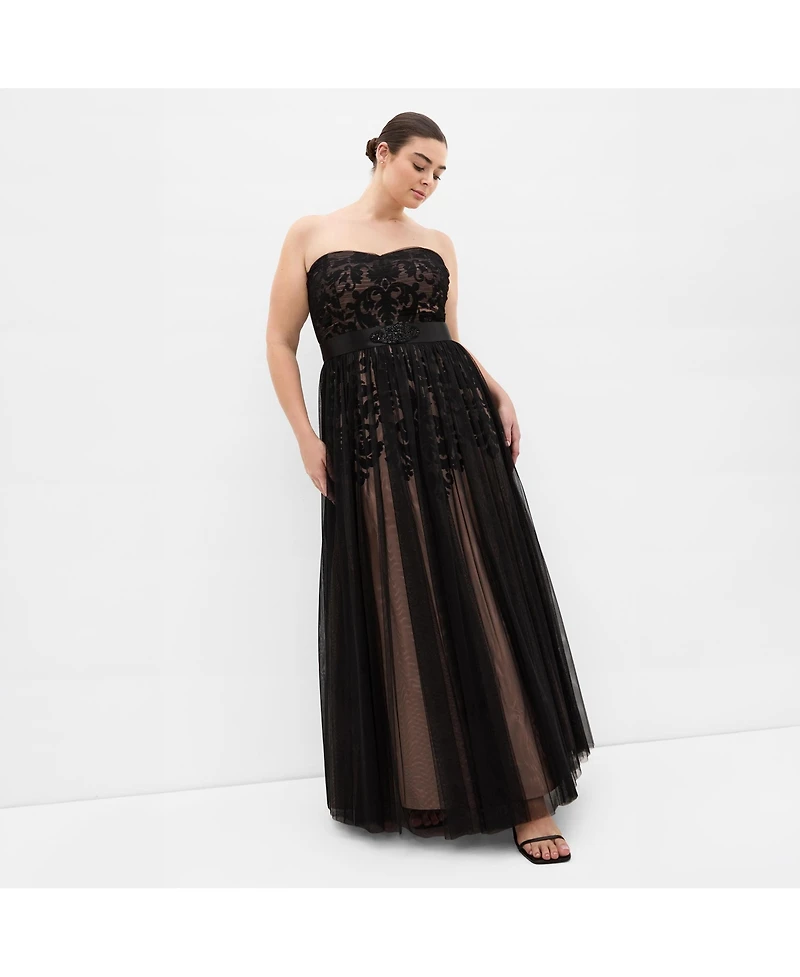 City Chic Plus Embroidered Tulle Maxi Dress