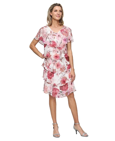 Sl Fashions Women's Printed V-Neck Tier Dress