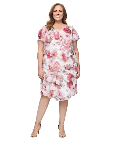 Sl Fashions Plus V-Neck Embellished Tiered A-Line Dress