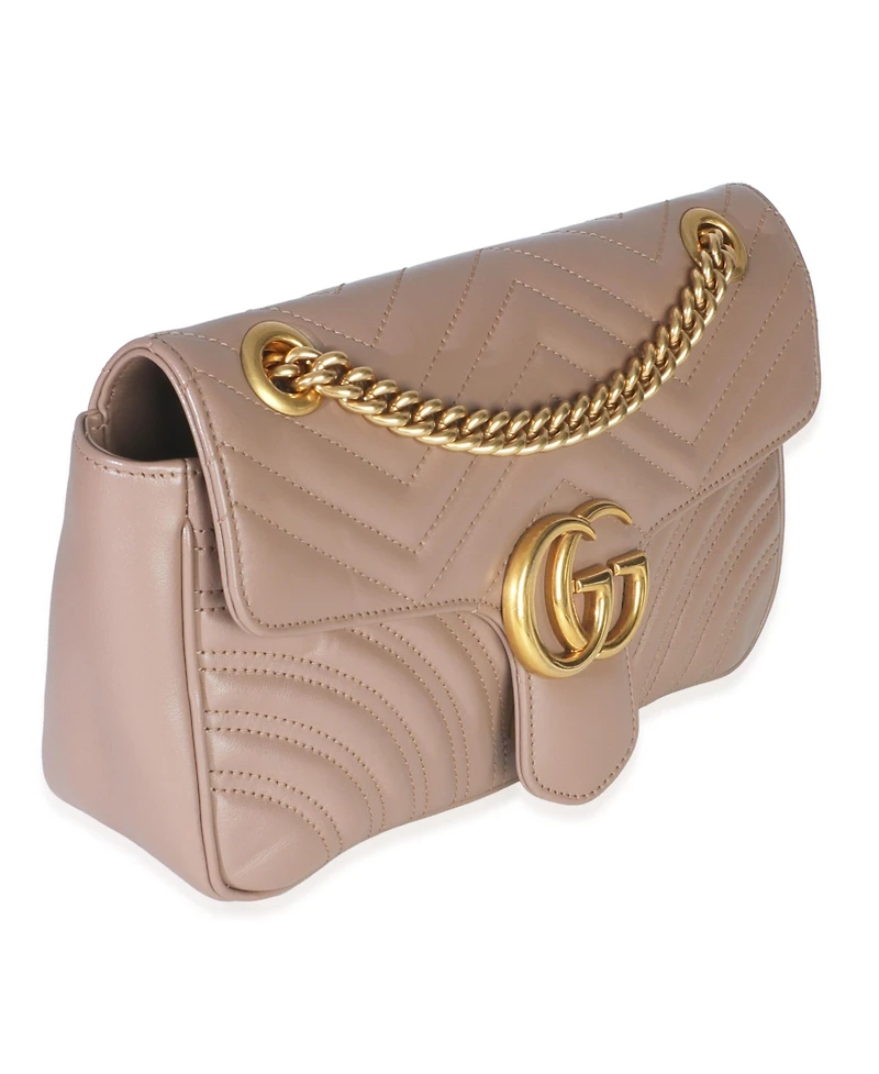 Pre-Owned Gucci Porcelain Rose Calfskin Matelasse Medium Gg Marmont Shoulder Bag