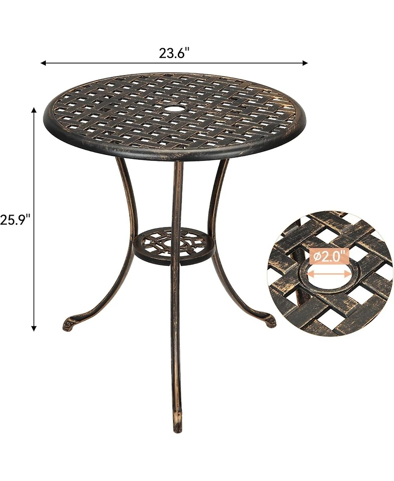 gaomon 24" Round Patio Bistro Table, Cast Aluminum Outdoor Cafe Table with Umbrella Hole, Porch, Backyard, Classic Pattern