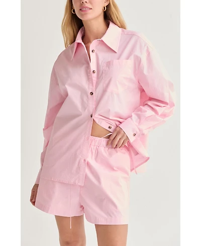 Crescent Women's Lana Oversized Poplin Shirt Two Piece Set
