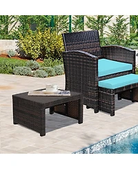 Gymax Set of 2 Rattan Ottoman Footrest Footstool Patio Furniture w/ White Cushion