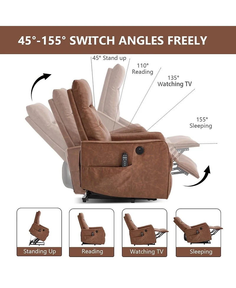 Maison Boucle Pu Leather Lift Chair with Massage & Heat, Power Recliner for Elderly with Usb Port, Remote Control, Heavy Duty Base-Maison Boucle