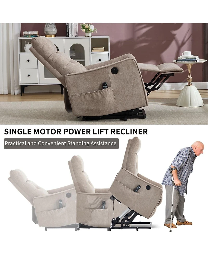 Maison Boucle Chenille Power Lift Recliner Chair for Elderly with Massage, Heat & Usb, Single Motor Electric Seniors