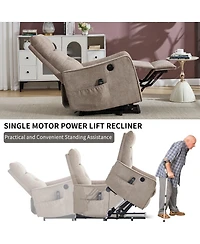 Maison Boucle Chenille Power Lift Recliner Chair for Elderly with Massage, Heat & Usb, Single Motor Electric Seniors