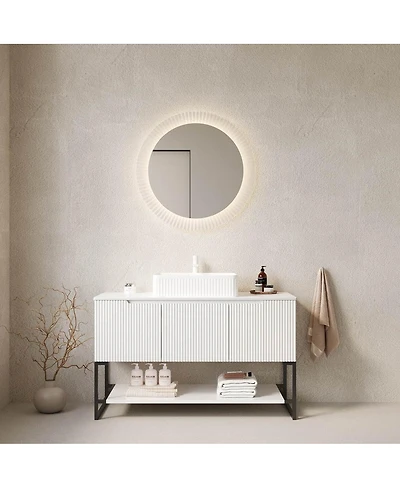 Thirtypeachy 48" French Romantic Bathroom Vanity with White Ceramic Vessel Sink, Freestanding 3-Door Cabinet No Faucet