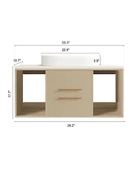 Sillysis 39.3" Modern Wall-Mount Bathroom Vanity with Oval Ceramic Sink, Solid Wood Floating Cabinet & Soft-Close Drawers