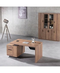 logicfox Modern Width Adjustable Home office Desk with Storage Cabinet