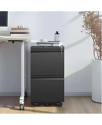 Rainsken 2 Drawer File Cabinet with Lock, Under Desk Rolling Filing Cabinet with Wheels for Home Office Storage